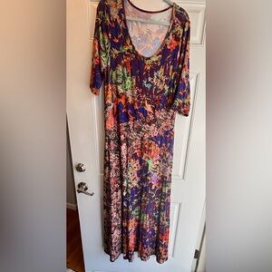 Soft Surroundings Estelle Maxi Dress Floral Jersey Stretchy Boho Artsy XL